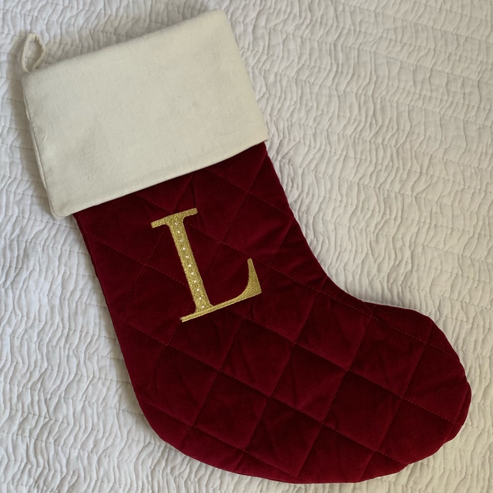 Christmas Stocking Monogram L Red Velvet Swarovski